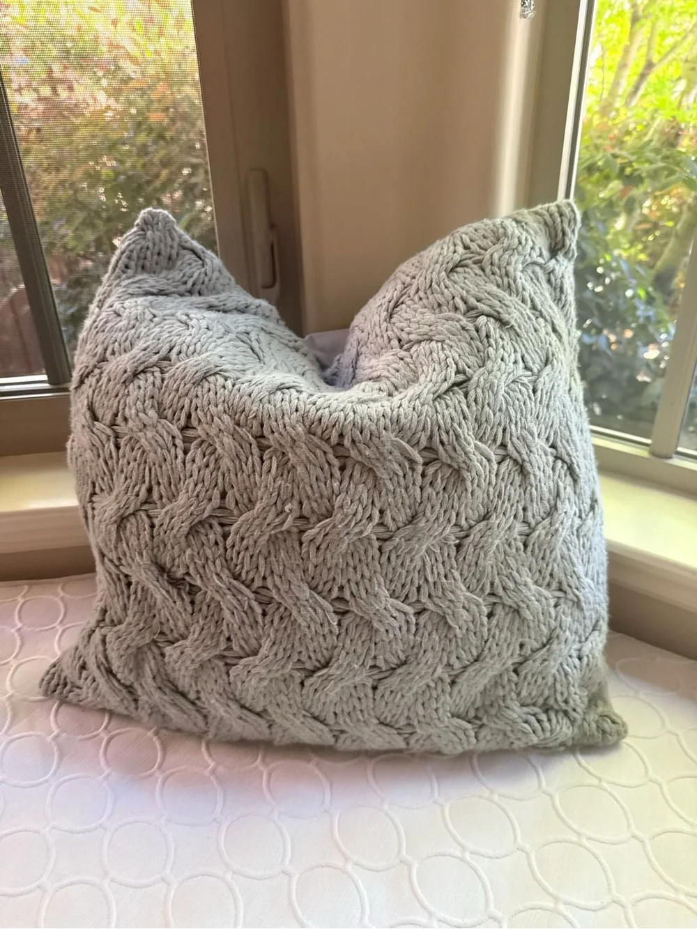 West Elm Light Gray Chunky Knit Cable Throw Pillow